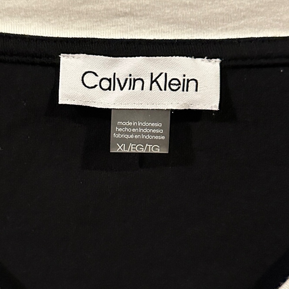 Calvin Klein XL Black V Neck Dress White Trim Stretch - Picture 2 of 6
